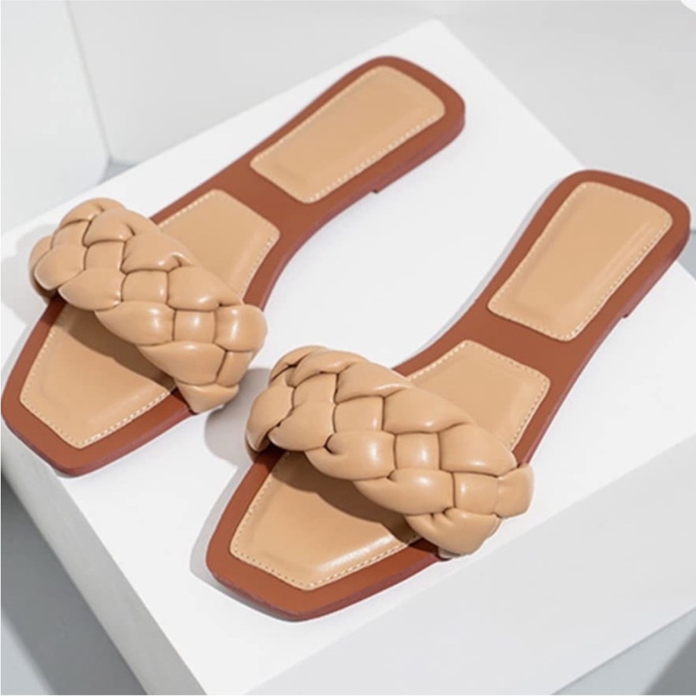 Square Toe Tan Braided Women's Sandals